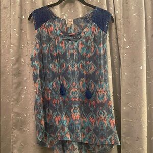 Como Vintage Blue and Orange Sleeveless Graphic Tunic